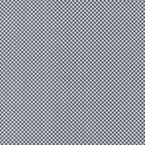 Moda Fabrics American Gatherings Primitive Gatherings Cross Stitch Cloud Nautica Blue, a fabric with a dark blue cross stitch pattern on a light background perfect for quilting and craft projects.