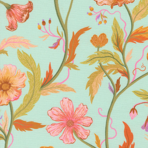 Moda Fabrics Floral Fondant Linn Warme Nouveau Floral Vine Sky Aqua Blue