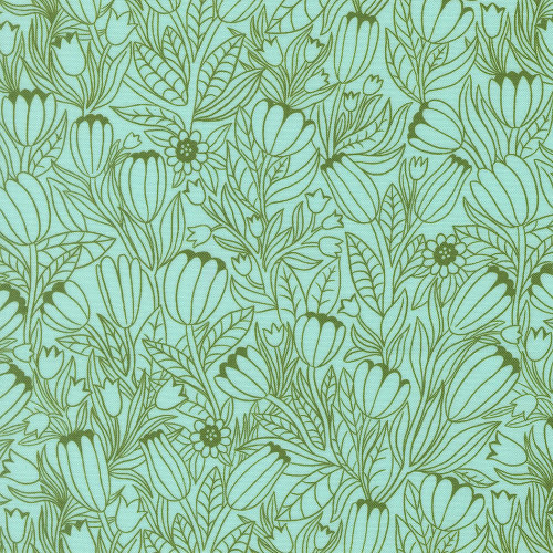 Moda Fabrics Floral Fondant Linn Warme Pen and Ink Floral Collage Sky Aqua Blue