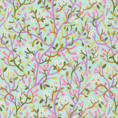 Moda Fabrics Floral Fondant Linn Warme Budding Floral Vine Sky Aqua Blue