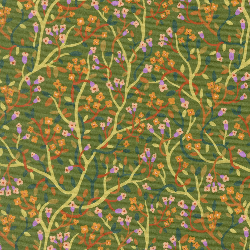 Moda Fabrics Floral Fondant Linn Warme Budding Floral Vine Leaf Green