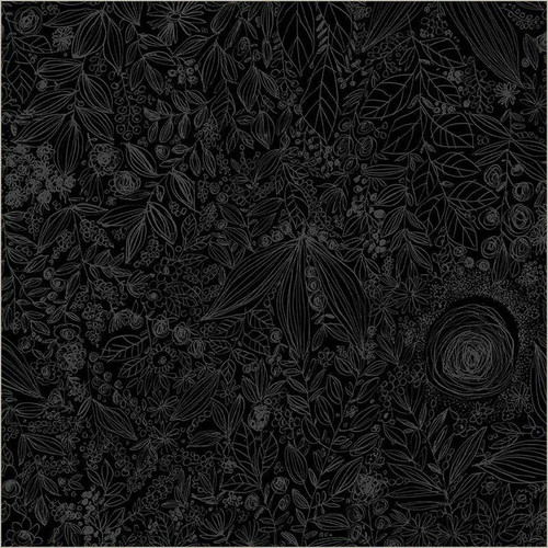 Windham Fabrics Pen & Petal Whistler Studios Black On Black Daydream 108 Inch Wide Quilt Back, intricate black floral and botanical pattern design on a black background.