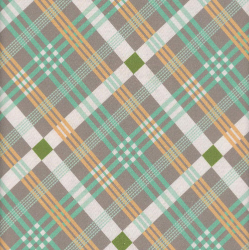 Riley Blake Fabrics Farmer's Daughter by Lori Holt 108 Inch Wide Quilt Back Plaid Rustic Brown, fabric with a plaid pattern featuring shades of brown, white, green, and yellow.