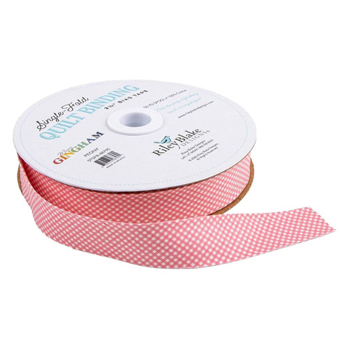 Riley Blake Fabrics Single Fold Quilt Binding Peony Pink Micro Gingham Check