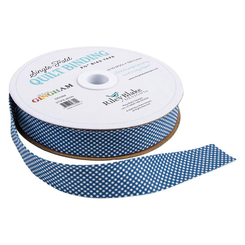 Riley Blake Fabrics Single Fold Quilt Binding Denim Blue Micro Gingham