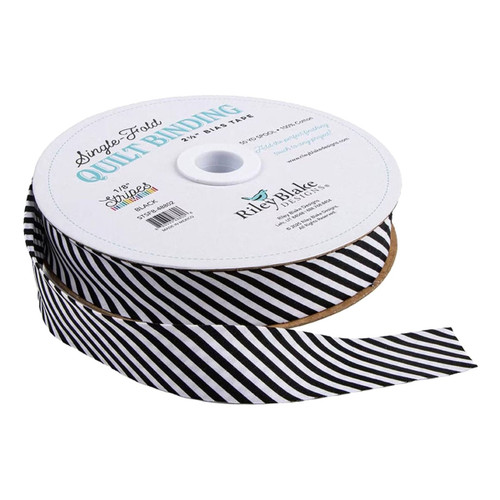 Riley Blake Fabrics Single Fold Quilt Binding Black White 1/8 Inch Stripe
