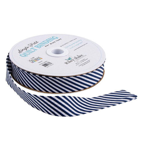 Riley Blake Fabrics Single Fold Quilt Binding Navy Blue 1/8 Inch Stripe