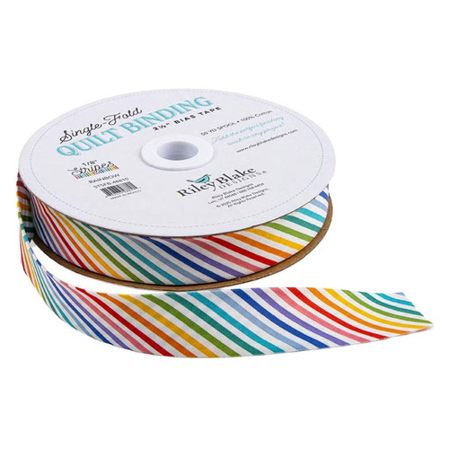 Riley Blake Fabrics Single Fold Quilt Binding Rainbow 1/8 Inch Stripe
