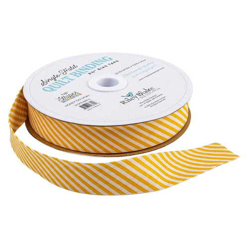 Riley Blake Fabrics Single Fold Quilt Binding Ivory Honey Yellow 1/8 Inch Stripe, yellow and white striped quilt binding roll.