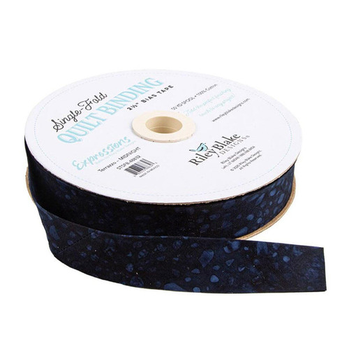 Riley Blake Fabrics Single Fold Quilt Binding Terrazzo Midnight Blue, roll of quilt binding with a midnight blue and terrazzo pattern.