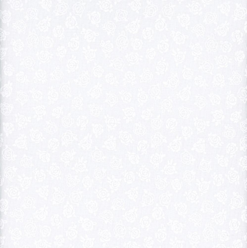 Wilmington Prints Fabrics Garden Whispers Roses White on White, white fabric with a subtle floral rose pattern.