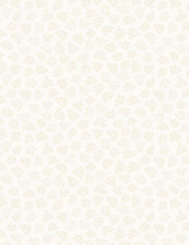 Wilmington Prints Fabrics Garden Whispers Roses Cream, fabric pattern with delicate cream-colored roses and foliage design.