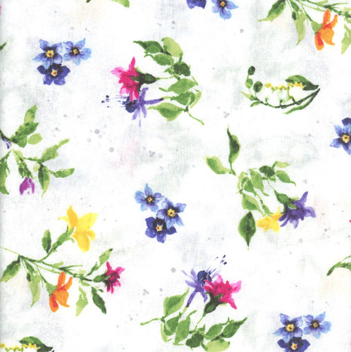 Wilmington Prints Fabrics Floral Flutter Susan Winget Large Floral Toss Light Gray