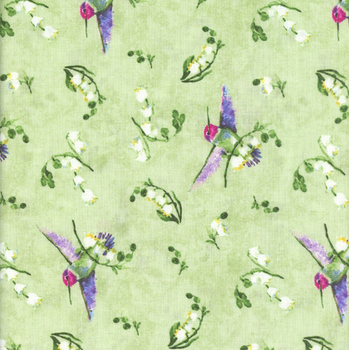 Wilmington Prints Fabrics Floral Flutter Susan Winget Lily of the Valley Toss Green