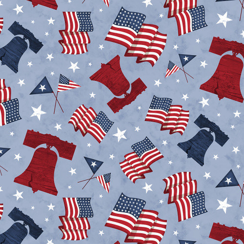 Wilmington Prints Fabrics Founding Glory Jennifer Pugh Liberty Symbols Medium Blue
