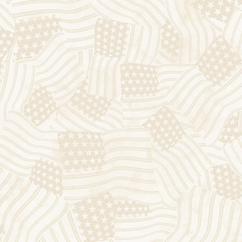 Wilmington Prints Fabrics Founding Glory Jennifer Pugh Tonal Flags Cream, cream-colored fabric with American flag pattern in tonal shades.