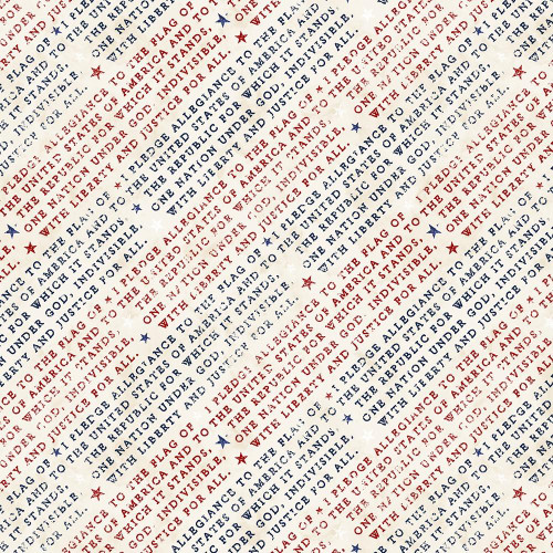 Wilmington Prints Fabrics Founding Glory Jennifer Pugh Pledge of Allegiance Cream, patriotic fabric pattern with stars and text.