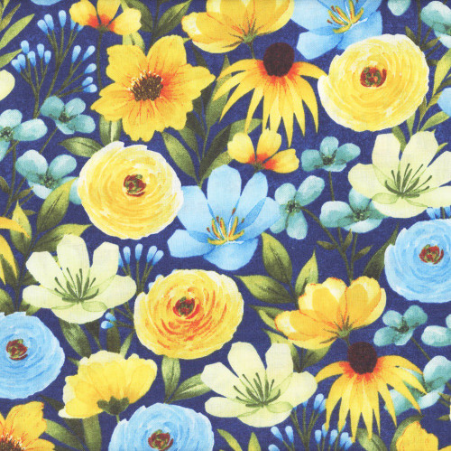 Wilmington Prints Fabrics Gentle Meadow Lola Molina Packed Floral Blue