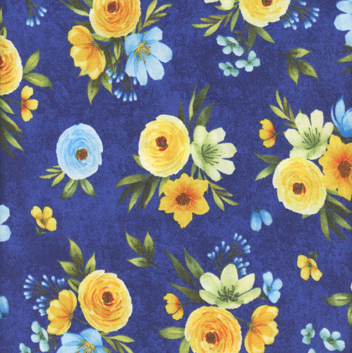 Wilmington Prints Fabrics Gentle Meadow Lola Molina Bouquet Toss Blue