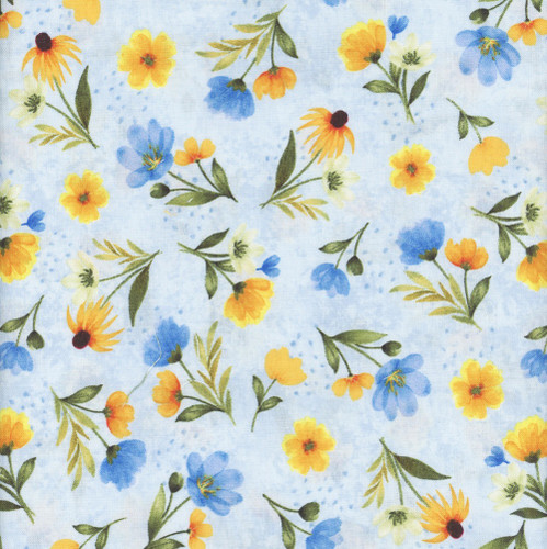 Wilmington Prints Fabrics Gentle Meadow Lola Molina Medium Floral Toss Light Blue