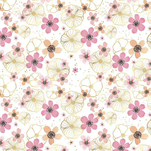 Wilmington Prints Fabrics Peony Blossoms By The Lakeside Art Studio Flowers & Gold White