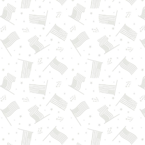 Wilmington Prints Fabrics Strength & Honor Flags White on White, patriotic fabric with a subtle pattern of American flags and stars in white on white design.