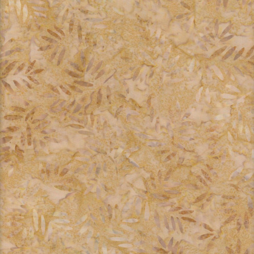 Wilmington Prints Fabrics Forest Trails Wilmington Batiks Leaves Golden, fabric with a pattern of golden and beige leaves on a textured golden background.