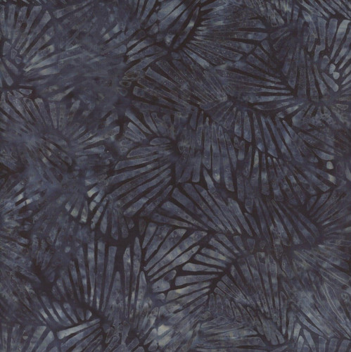 Wilmington Prints Fabrics Forest Trails Wilmington Batiks Fans Navy Blue, fabric featuring a navy blue background with abstract fan and leaf patterns in darker shades for quilting and crafting.