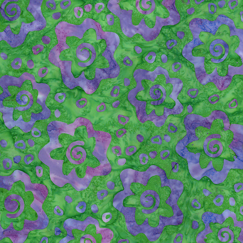 Riley Blake Fabrics Bold in Bloom Batiks Fran Morgan Purple Grass Green Big Flowers