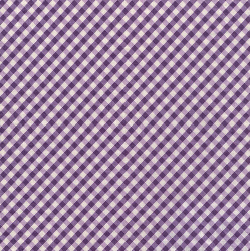Riley Blake Fabrics Hydrangeas in the Garden Jennifer Bosworth Purple Gingham Check, purple and white gingham fabric in a checkered pattern.