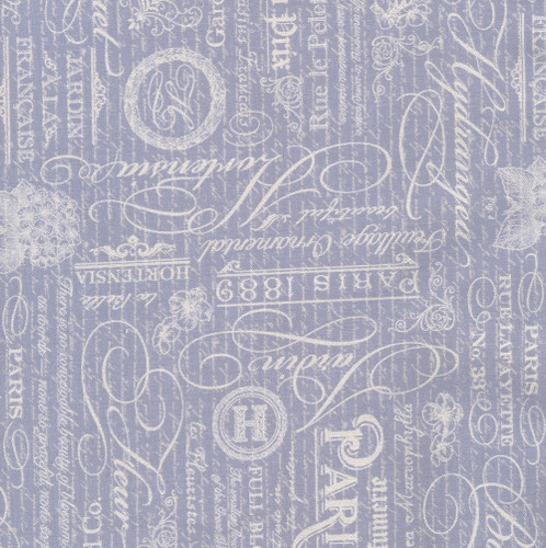 Riley Blake Fabrics Hydrangeas in the Garden Jennifer Bosworth Blue Pearl French Writing
