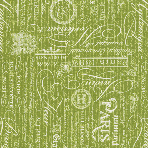 Riley Blake Fabrics Hydrangeas in the Garden Jennifer Bosworth Green Pearl French Writing