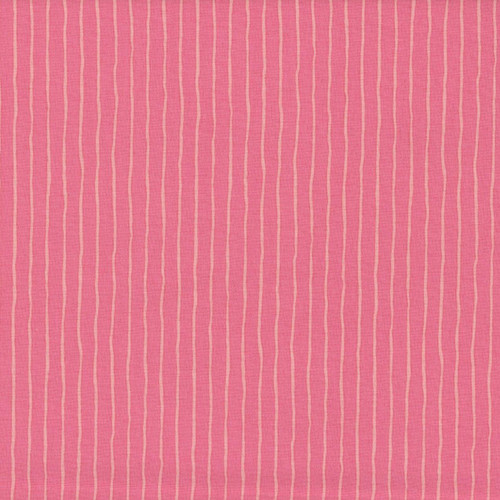 Riley Blake Fabrics Virginia Rose Katherine Lenius Pink Wavy Stripe, pink fabric with wavy white stripes pattern.