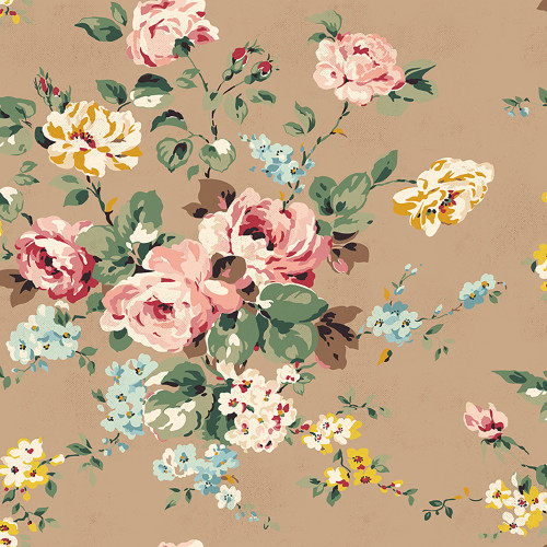 Riley Blake Fabrics Rose & Violet's Bouquet des Fleurs Tan Brown Wallpaper Shabby Chic Roses