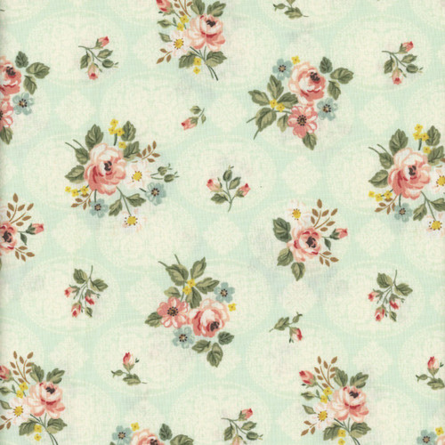Riley Blake Fabrics Rose & Violet's Bouquet des Fleurs Mint Green Roses and Lace
