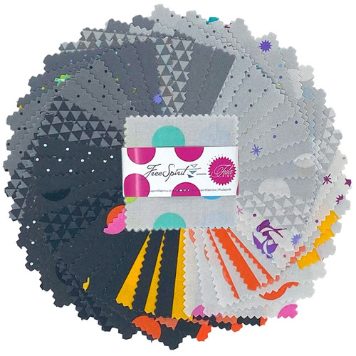 FreeSpirit Fabrics Tula Pink True Colors True Gray Graywork Coordinates Mini Charms 2.5 inch Squares