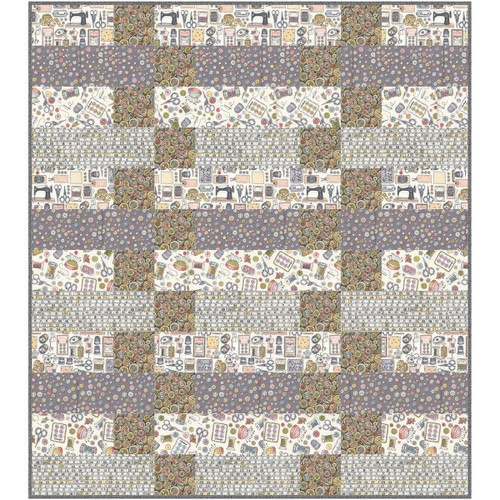 Andover Makower Atelier Olympiad Quilt Kit, detailed fabric patterns and quilting accessories in a colorful, patchwork design.