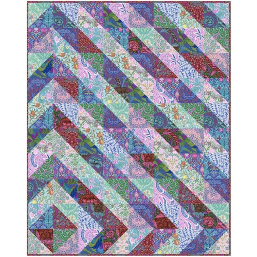 FreeSpirit Fabrics Kaffe Fassett William Morris Hole in One Throw Size Quilt Kit, colorful patchwork quilt with floral and abstract patterns in vibrant colors.