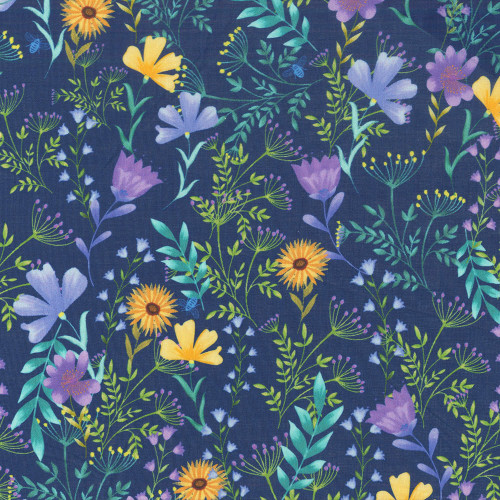Benartex Fabrics Veronica's Garden Navy Blue Botanical Floral Lawn