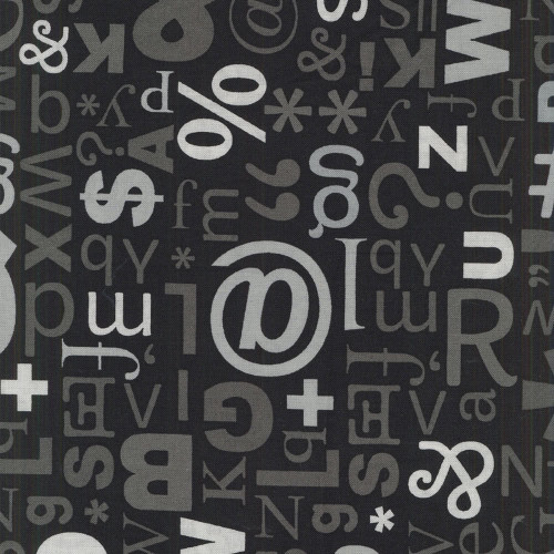 Windham Fabrics 108 Inch Wide Quilt Backing Black and White Type Set