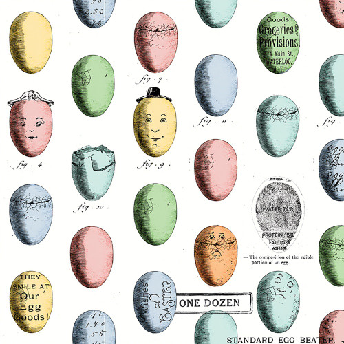 Riley Blake Fabrics Egg Hunt Janet Wecker Frisch Egg Study Multi Pink Green Blue Cream