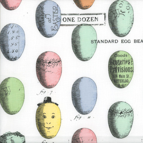 Riley Blake Fabrics Egg Hunt Janet Wecker Frisch Egg Study Multi Pink Green Blue Cream