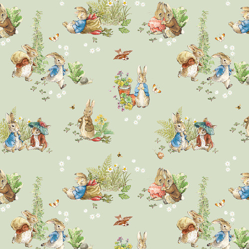 Riley Blake Fabrics Peter Rabbit and Benjamin Bunny Characters Green