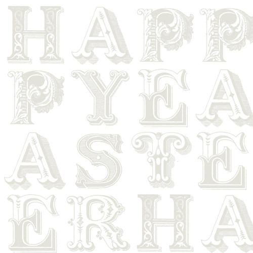 Riley Blake Fabrics Egg Hunt Janet Wecker Frisch Happy Easter Blender White on White, product image of a white fabric with a subtle embossed Easter-themed letter pattern.