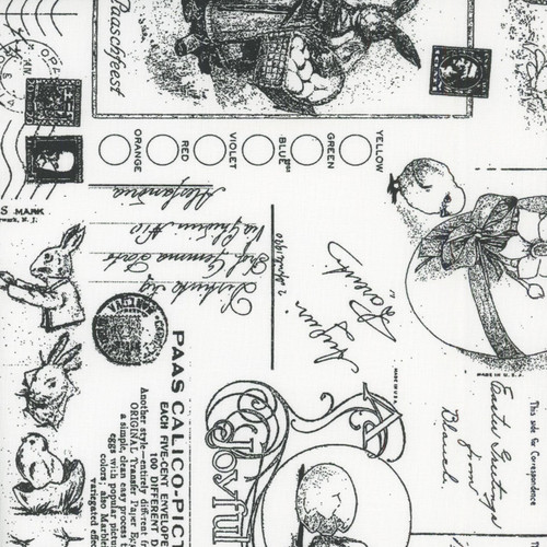 Riley Blake Fabrics Egg Hunt Janet Wecker Frisch Easter Post Mail Black White