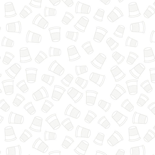 Wilmington Prints Fabrics Sew Happy 2 Thimbles White on White, fabric pattern featuring outline of thimbles in white on white background.