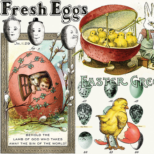 Riley Blake Fabrics Egg Hunt Janet Wecker Frisch Easter Egg Collage Multi Cream Pink