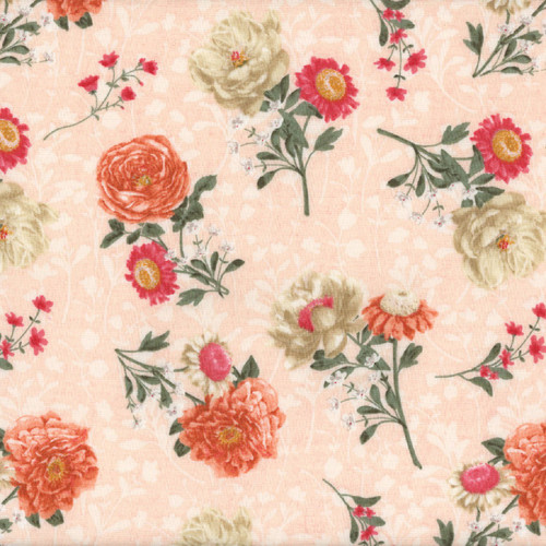 Wilmington Prints Peach Whispers Beth Grove Coral Pink Flower Bouquet Toss