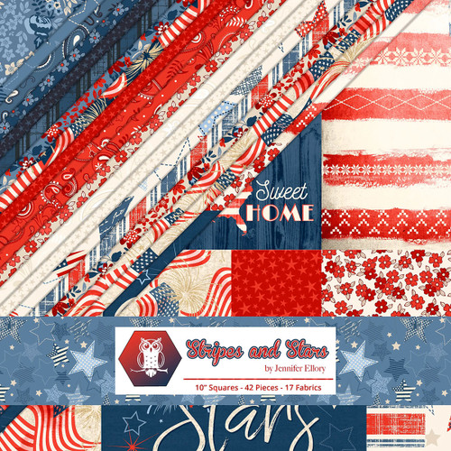 Lumin Fabrics White Owl Stars and Stripes Jennifer Ellory Layer Cake Ten Inch Squares
