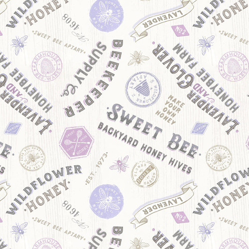 Lumin Fabrics White Owl Sweet Honey Bee Chad Barrett Honey Stamps Script Purple White